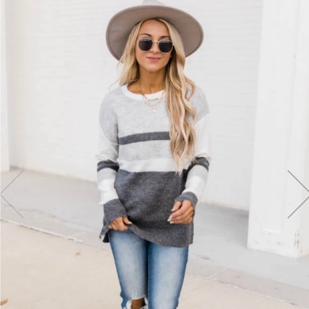Surrounded with happiness striped sweater from pink lily